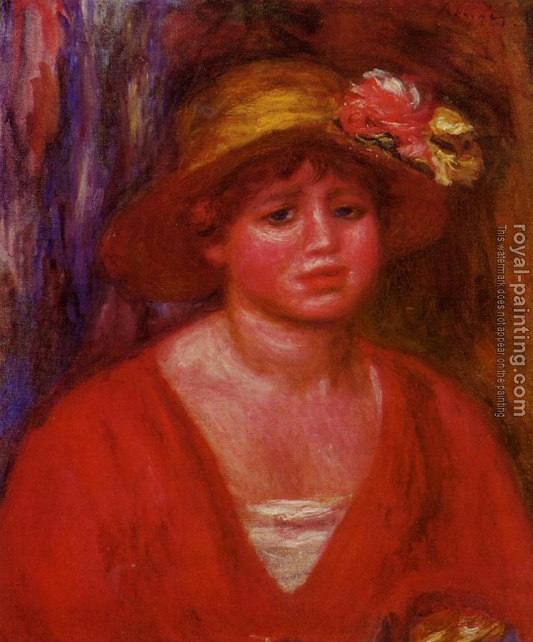 Pierre Auguste Renoir : Bust of a Young Woman in a Red Blouse